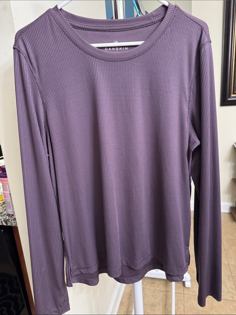 Danskin Long-Sleeve Ribbed Top in Mauve Purple